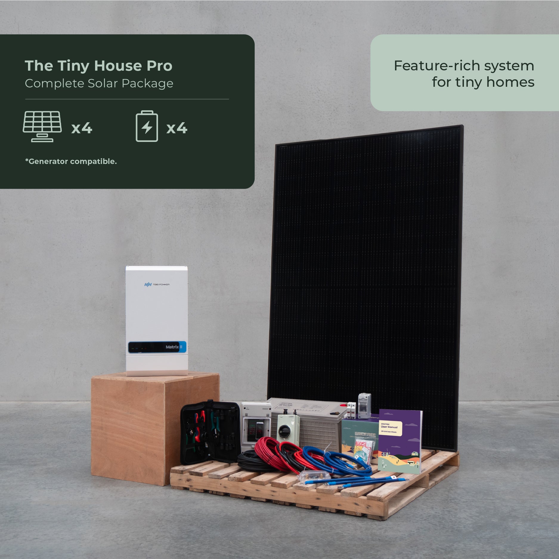 Off-grid solar power kit with monitoring and upgrade options