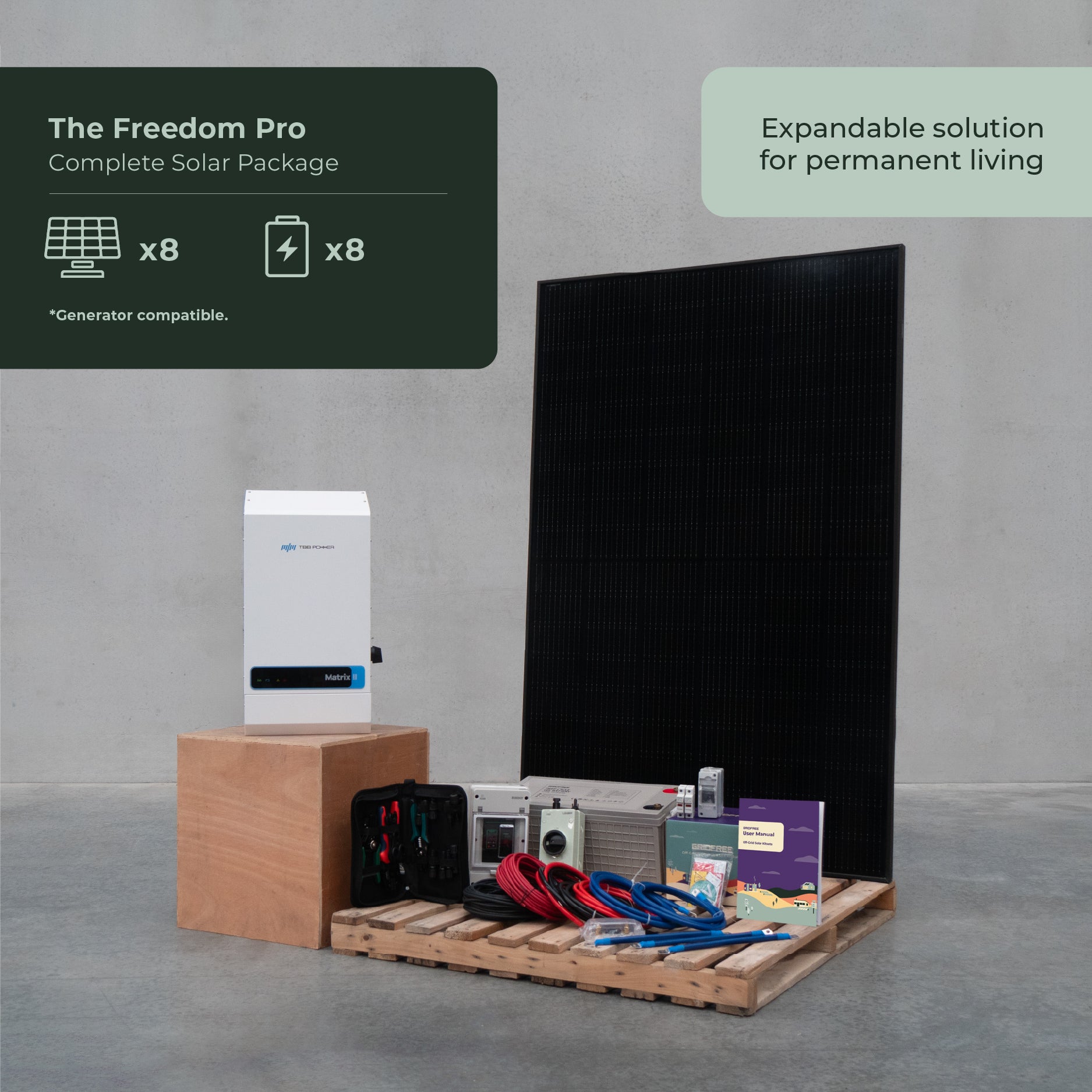 Powerful low frequency inverter solar panel power package for off grid living