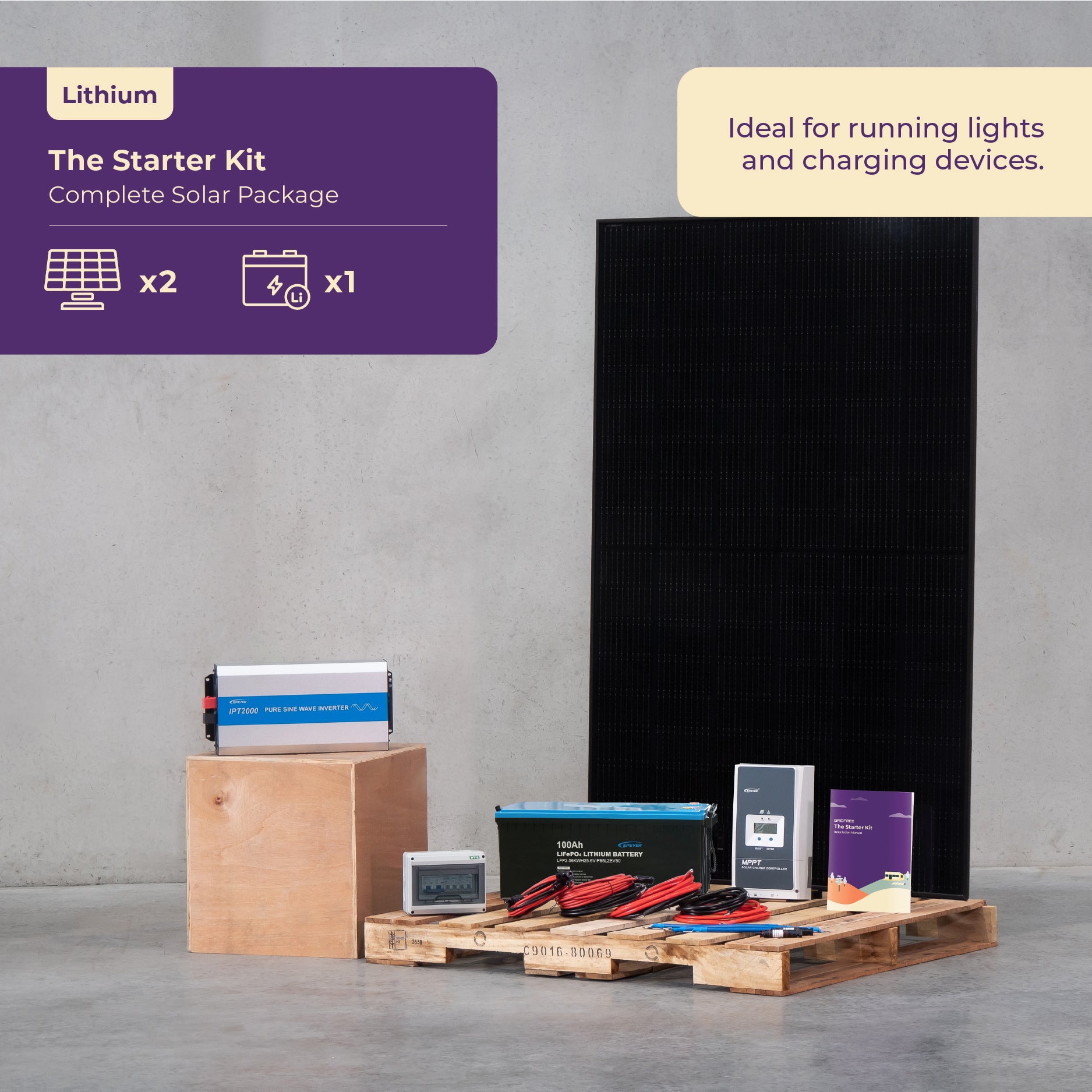 Entry-level GridFree off-grid solar system for minimal energy needs