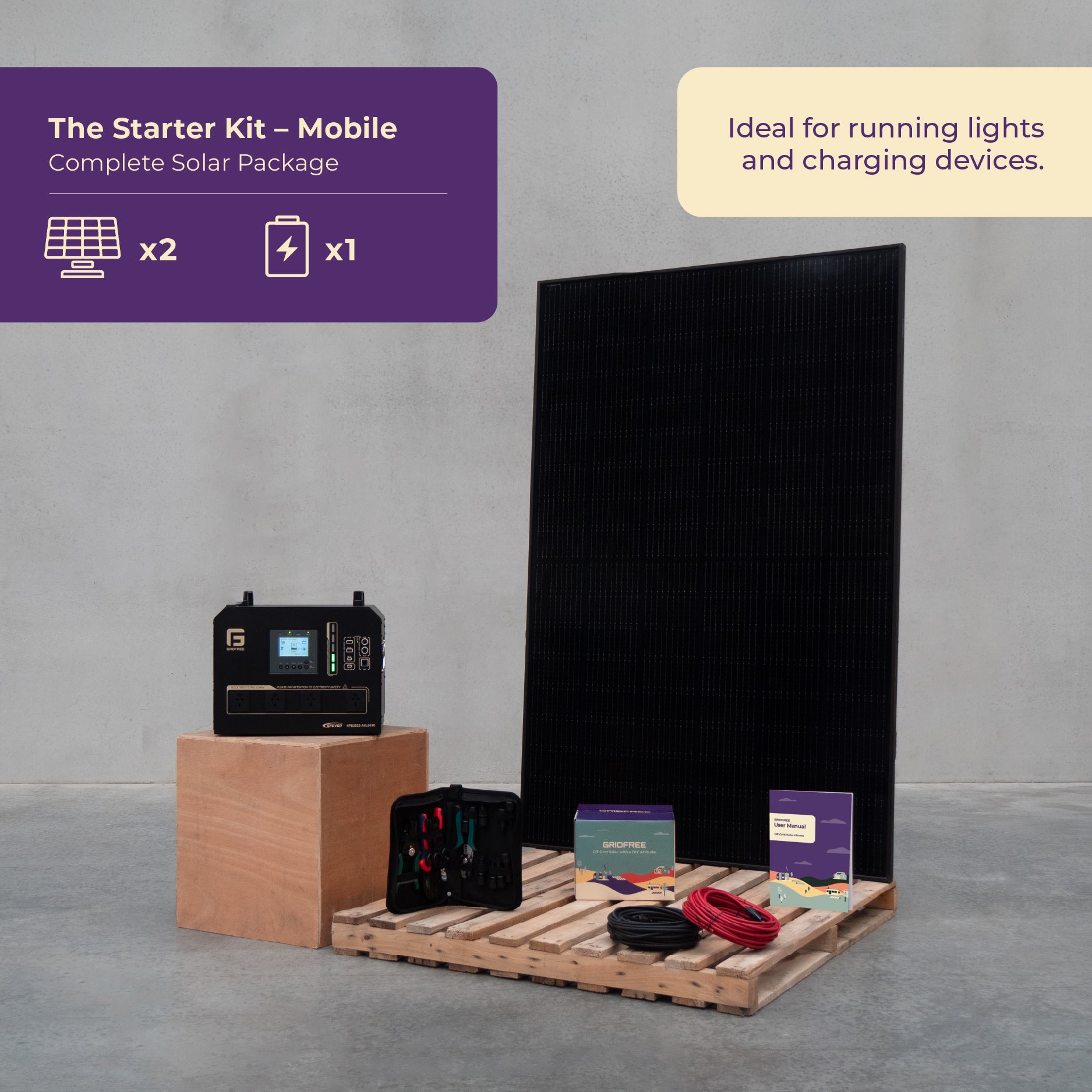 Basic solar power kit for sheds, cabins, or weekend camping setups NZ