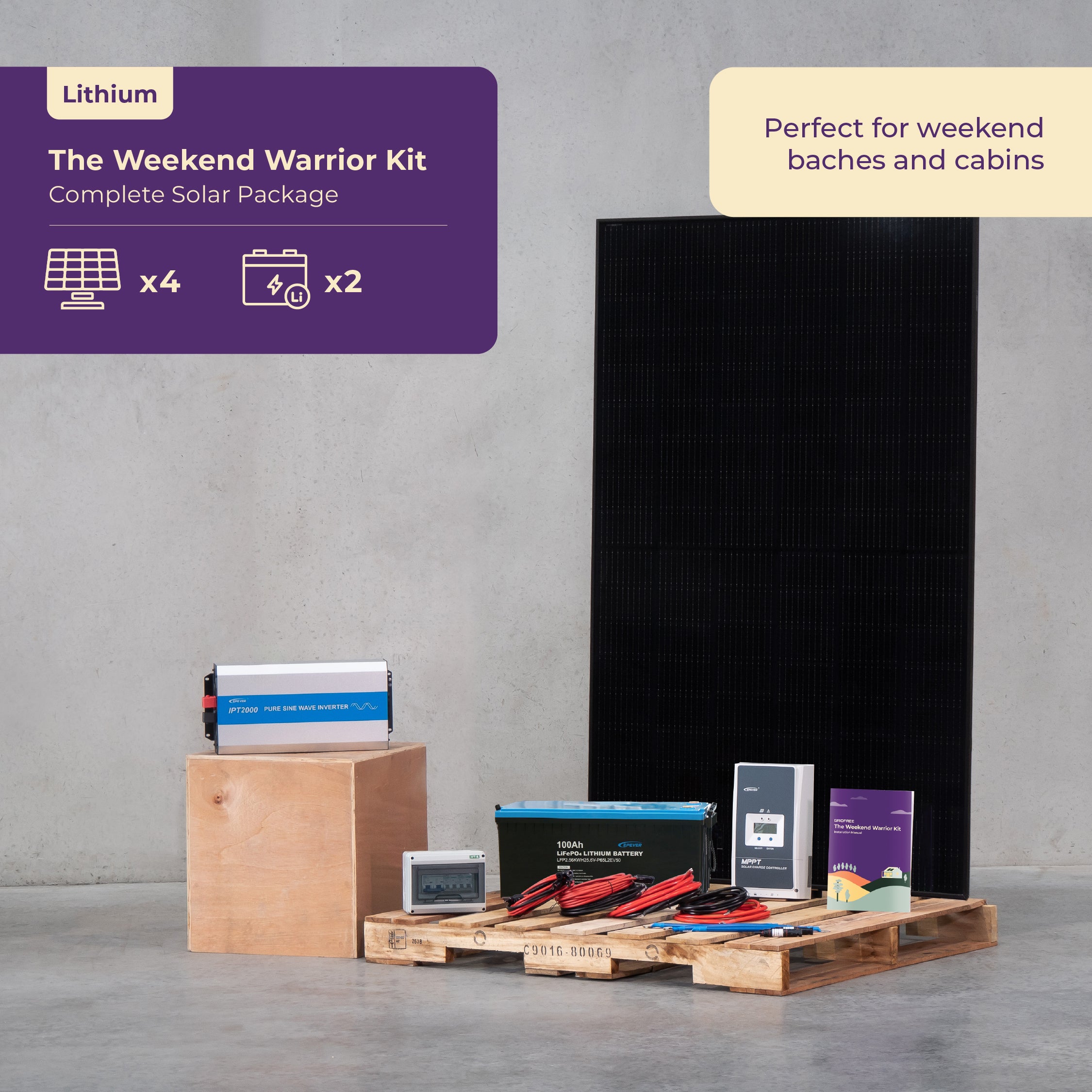 Compact off-grid solar power solution for holiday use in NZ
