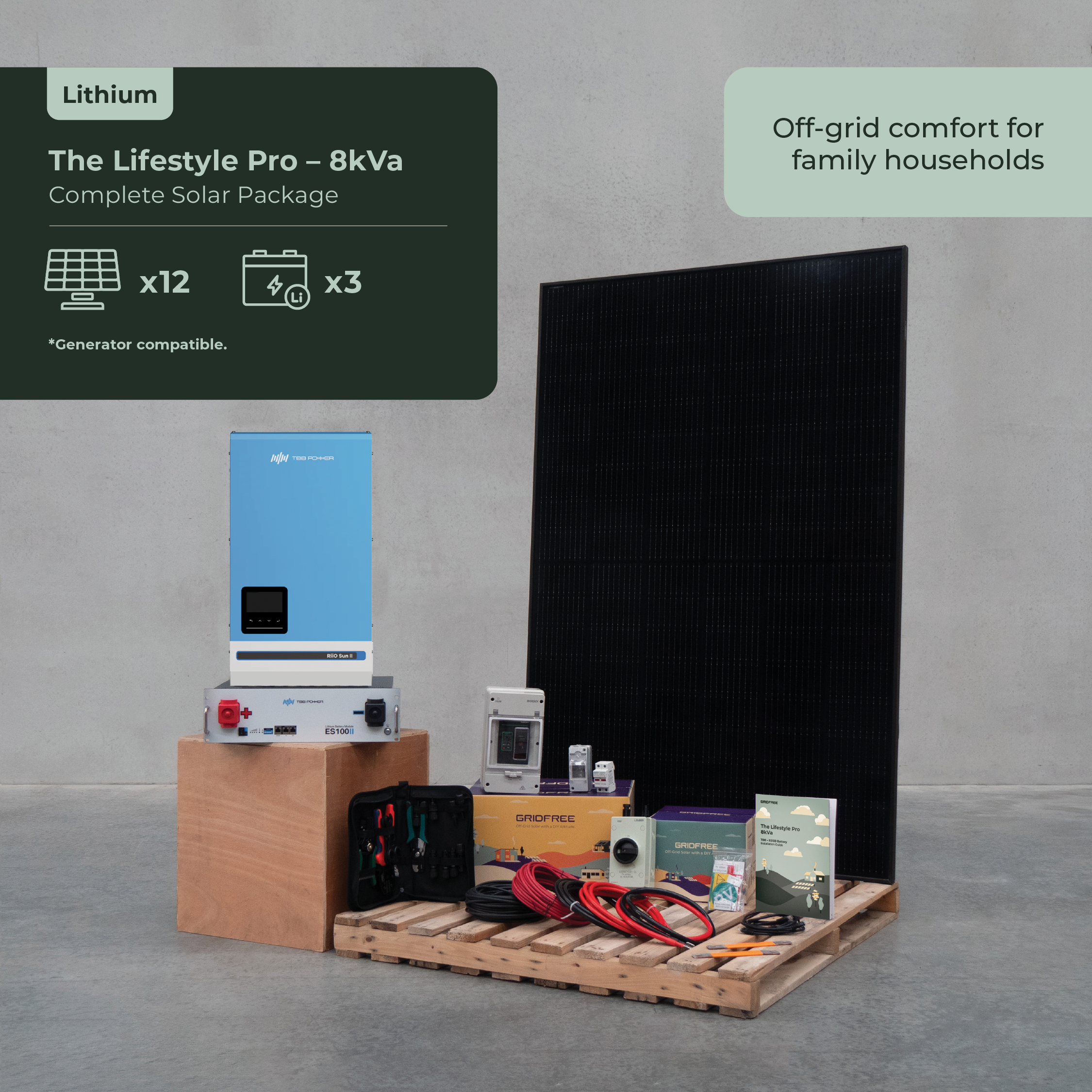 Off-grid solar system for family homes and lifestyle blocks.