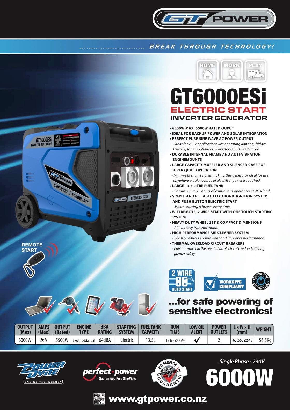 GT Power GT6000ESi Inverter Generator with Electric Start 6000W