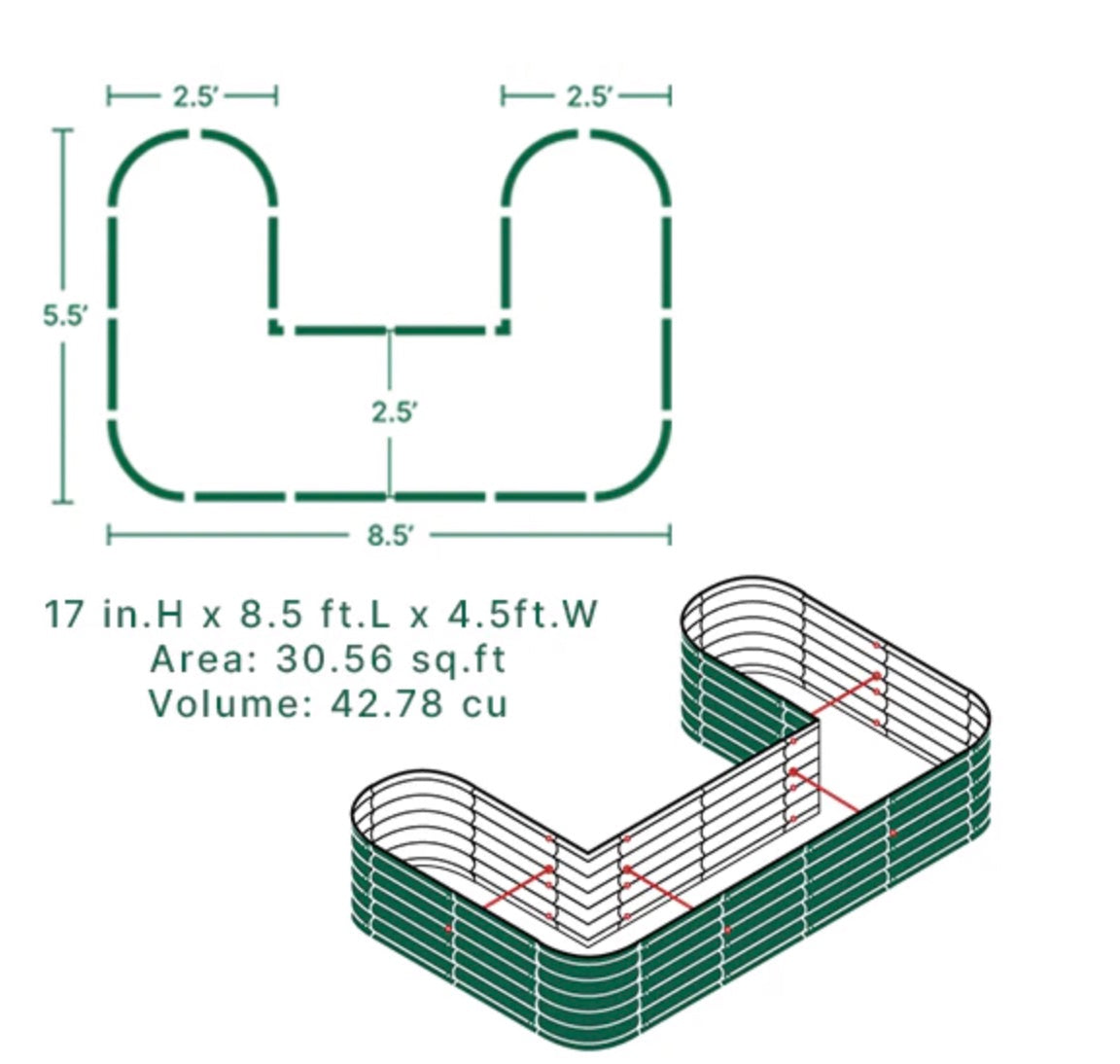 Modular Raised Garden Bed 17'' Tall U-Shaped - Garden Bento Box